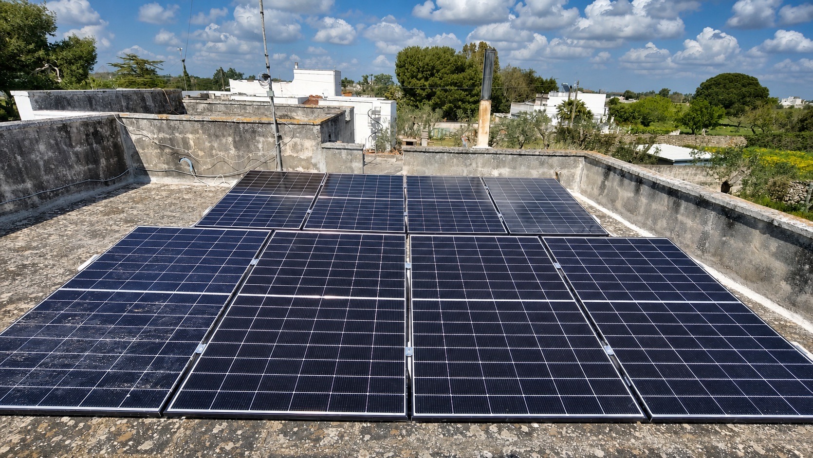 Impianto fotovoltaico reale installato su un tetto nel territorio di Lecce